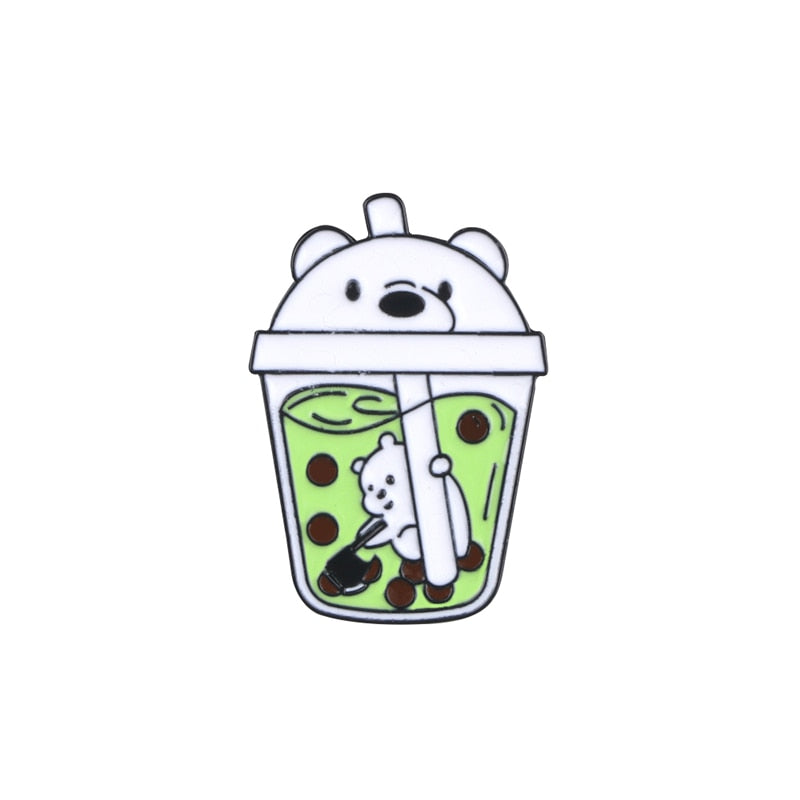 Cartoon Cute Animal Boba Drink Enamel Pin Kawaii Bubble Tea Brooch